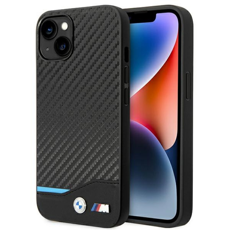 BMW BMHCP14M22NBCK θήκη για iPhone 14 Plus, μαύρη, Leather Carbon
