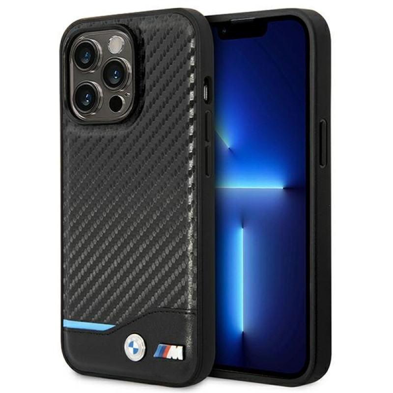 BMW BMHCP14L22NBCK θήκη για iPhone 14 Pro, μαύρη, Leather Carbon