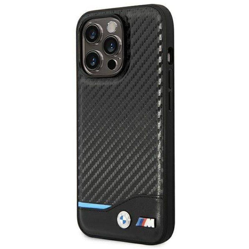 BMW BMHCP14L22NBCK θήκη για iPhone 14 Pro, μαύρη, Leather Carbon