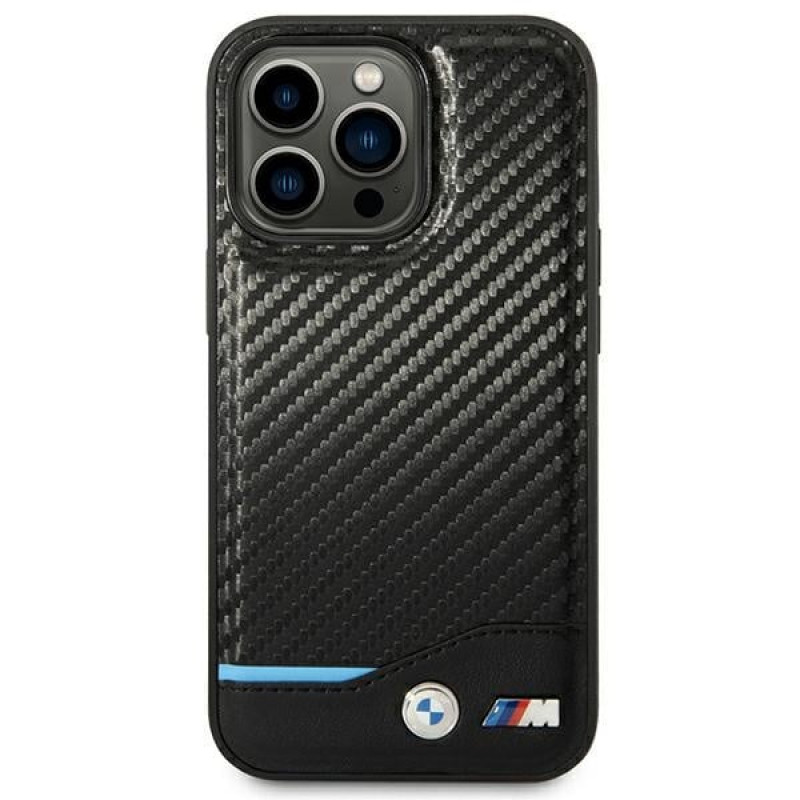 BMW BMHCP14L22NBCK θήκη για iPhone 14 Pro, μαύρη, Leather Carbon