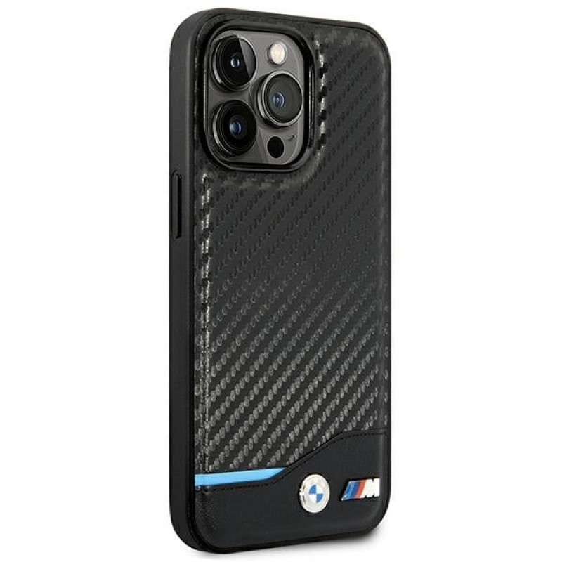 BMW BMHCP14L22NBCK θήκη για iPhone 14 Pro, μαύρη, Leather Carbon