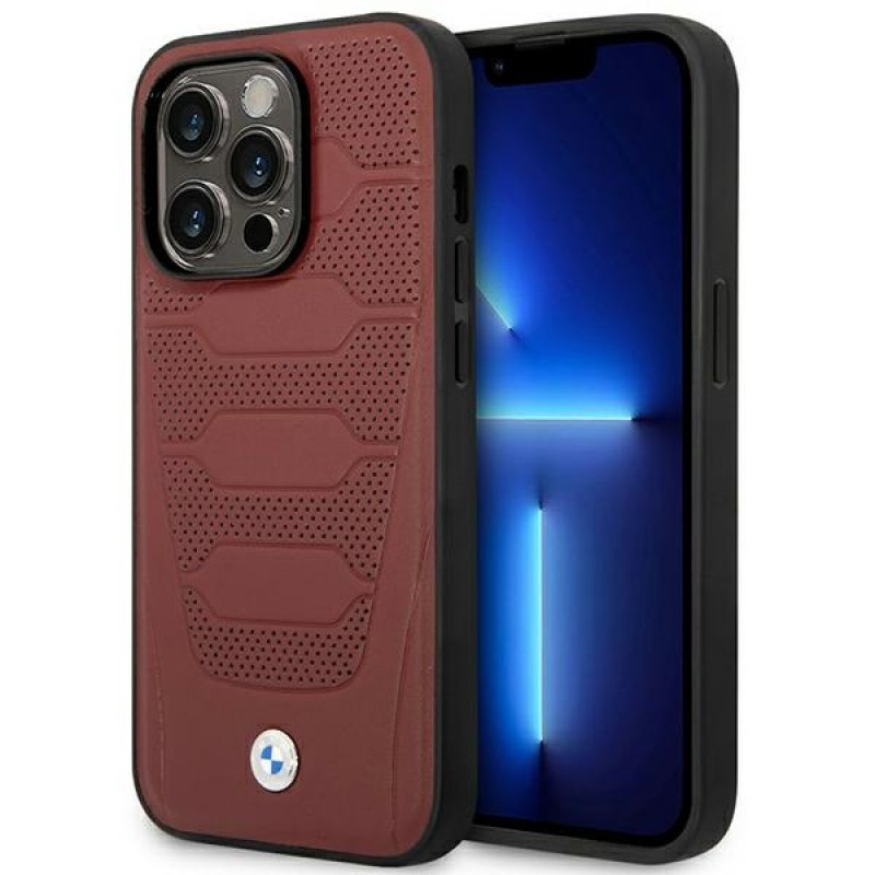 BMW BMHMP14X22RPSR Leather Seats Pattern MagSafe θήκη για Apple iPhone 14 Pro Max 6,7″, μπορντό