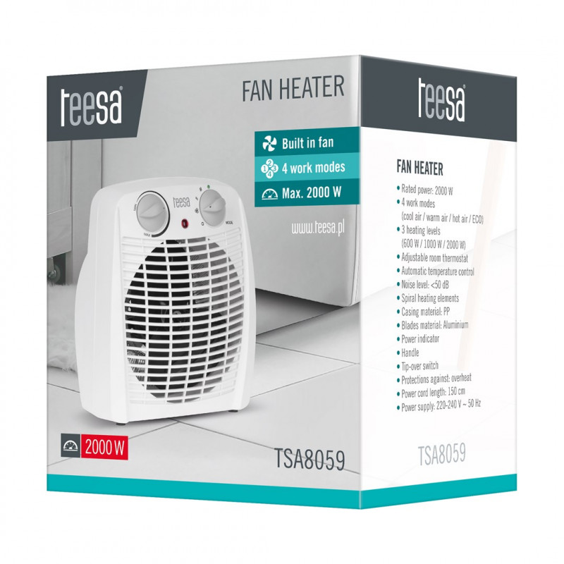 Teesa TSA8059 αερόθερμο, 0,8/1,2/2 kW, λευκό