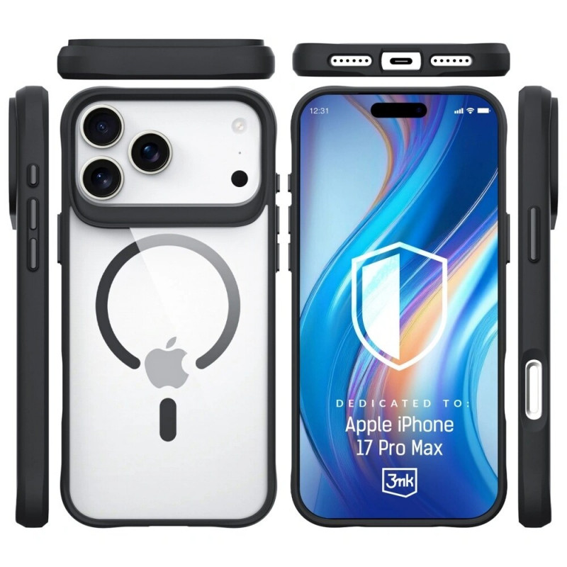 3mk Satin Armor MagCase θήκη για Apple iPhone 17 Pro Max, διάφανη μαύρη
