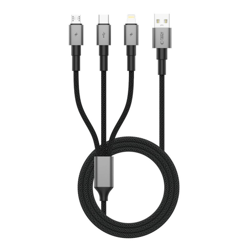 Tech-Protect UltraBoost DNA καλώδιο 3 σε 1 USB-A σε Lightning / USB-C / Micro-USB, 3 A, 120 cm, γκρι σιδήρου