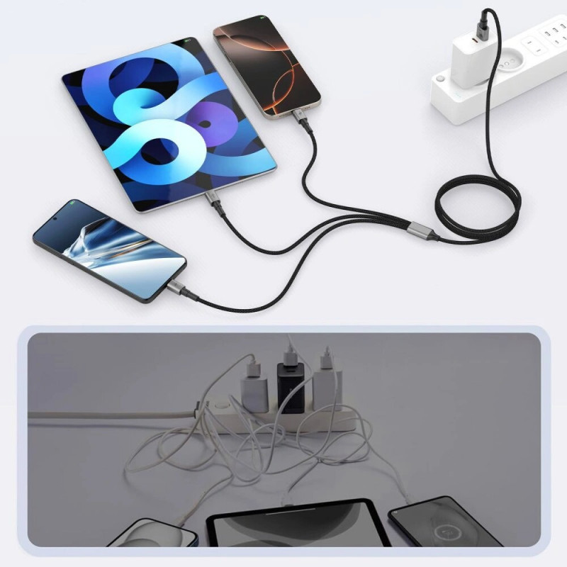 Tech-Protect UltraBoost DNA καλώδιο 3 σε 1 USB-A σε Lightning / USB-C / Micro-USB, 3 A, 120 cm, γκρι σιδήρου