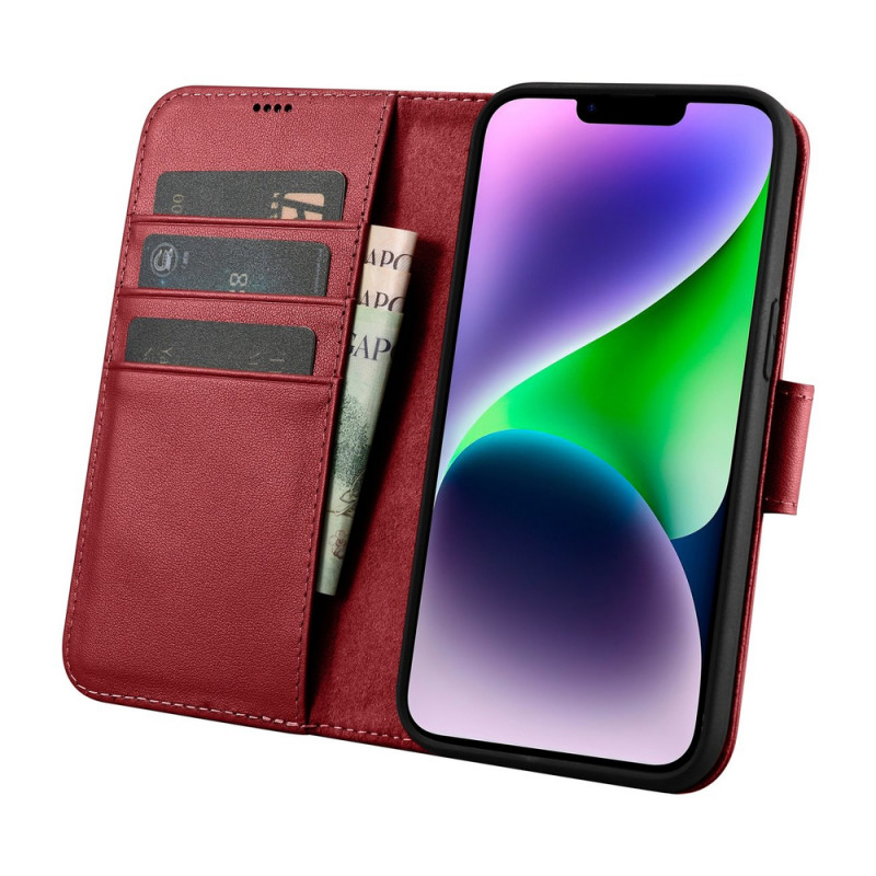 iCarer Wallet Case 2in1 δερμάτινη θήκη με καπάκι για iPhone 14 Plus, Anti-RFID, κόκκινη (WMI14220727-RD)