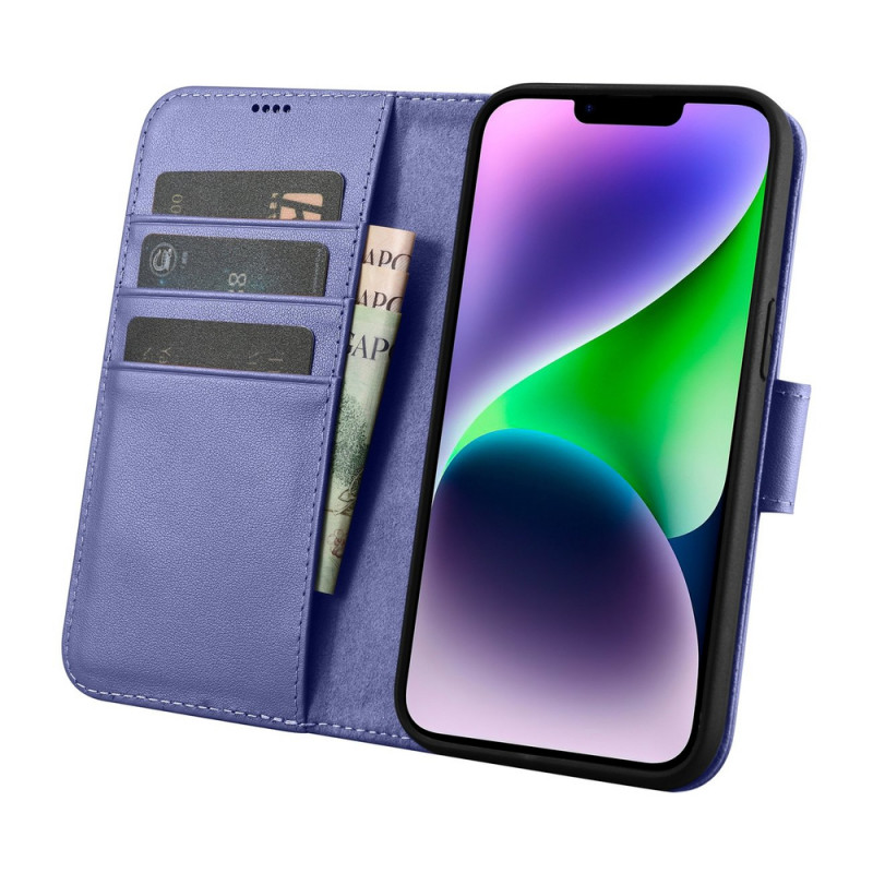 iCarer Wallet Case 2in1 δερμάτινη θήκη με καπάκι για iPhone 14 Plus, Anti-RFID, ανοιχτό μωβ (WMI14220727-LP)