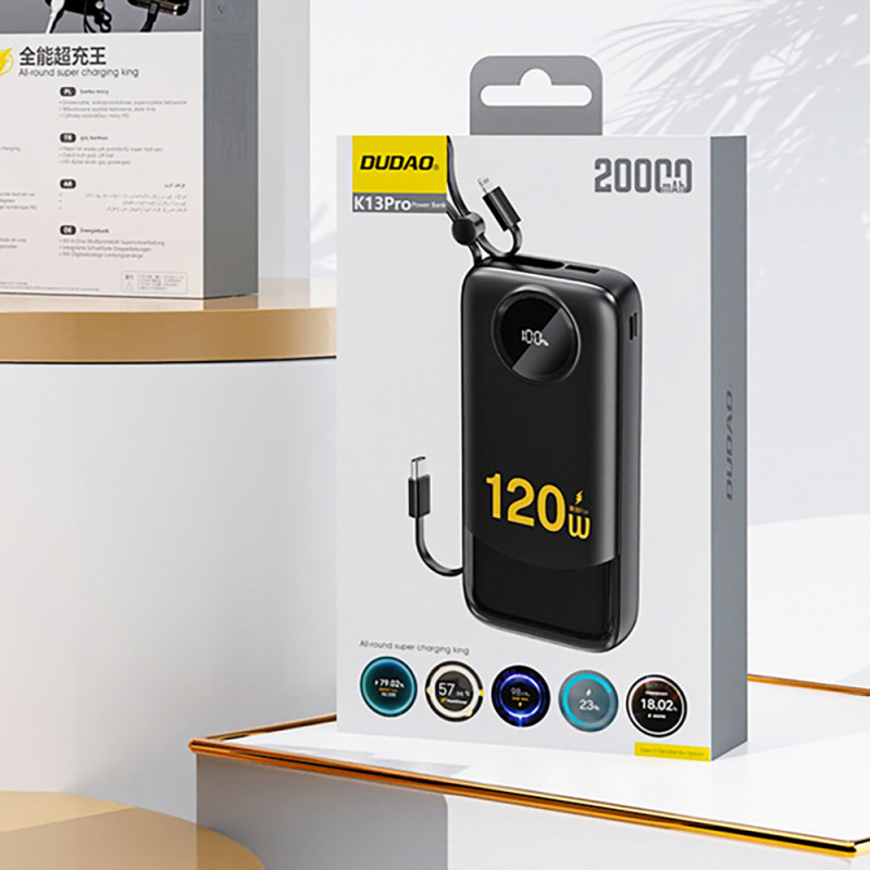 Powerbank Dudao K13 10000 mAh με ενσωματωμένο καλώδιο, μαύρο