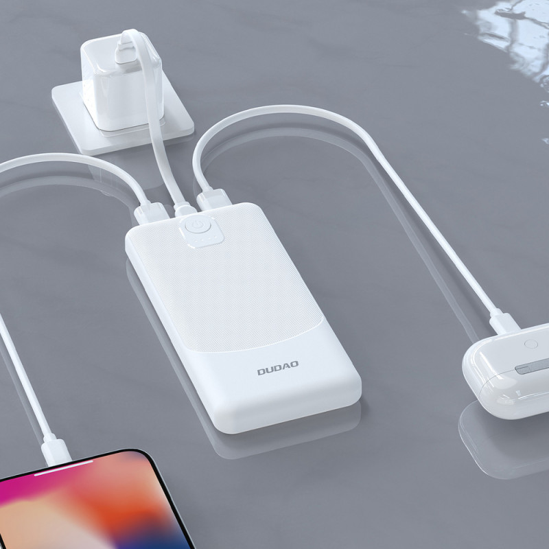 Powerbank Dudao K10 10000 mAh, 2 x USB-A, 2,4 A, λευκό