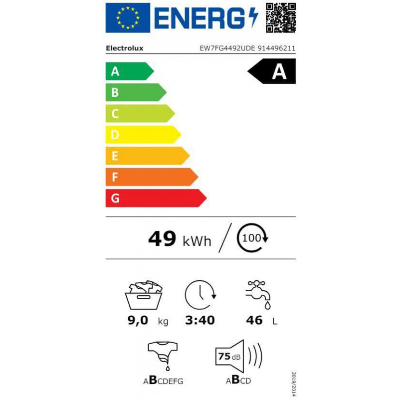 Electrolux EW7FG4492UDE πλυντήριο ρούχων εμπρόσθιας φόρτωσης, 9 kg, μαύρο