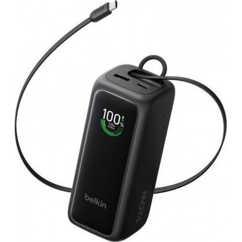 Belkin UltraCharge Smart Display Power power bank BPB042HQBK, PD 120 W, αναδυόμενο καλώδιο USB-C