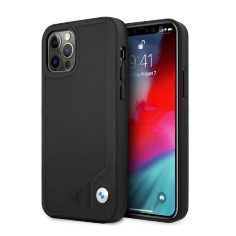 BMW BMHCP12LRCDPK Apple iPhone 12 Pro Max θήκη hardcase δερμάτινη Deboss, μαύρη