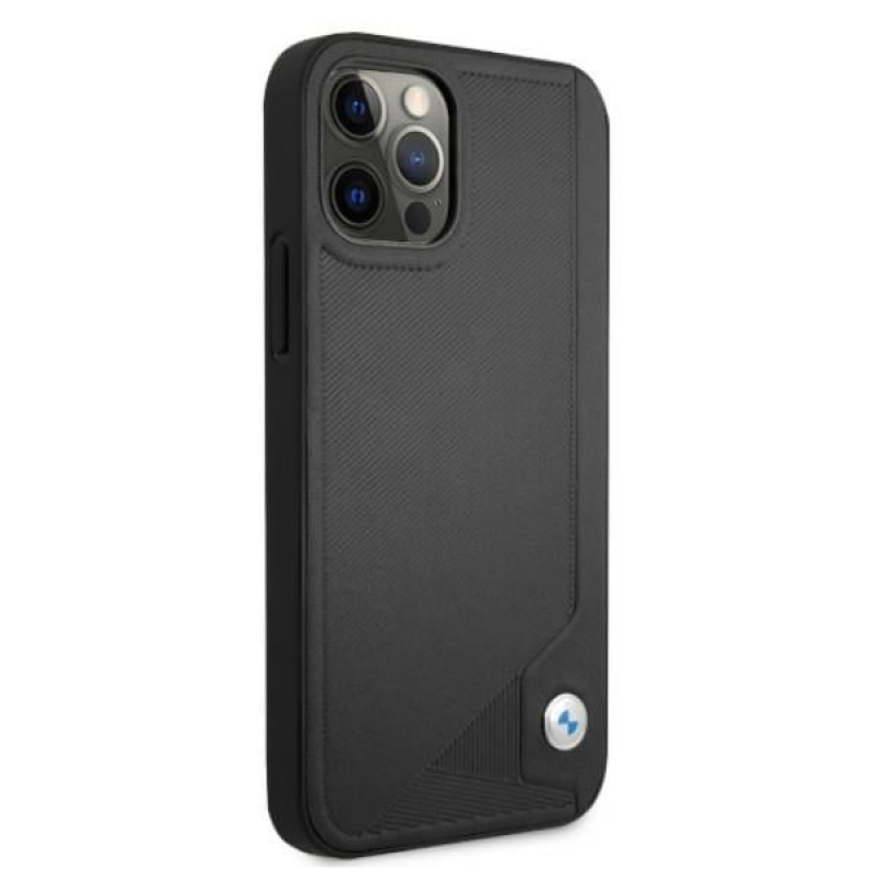 BMW BMHCP12MRCDPK Apple iPhone 12 / 12 Pro θήκη σκληρή Leather Deboss, μαύρη