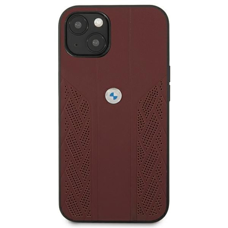 BMW BMHCP13MRSPPR Apple iPhone 13 θήκη σκληρή Leather Curve Perforate, κόκκινη