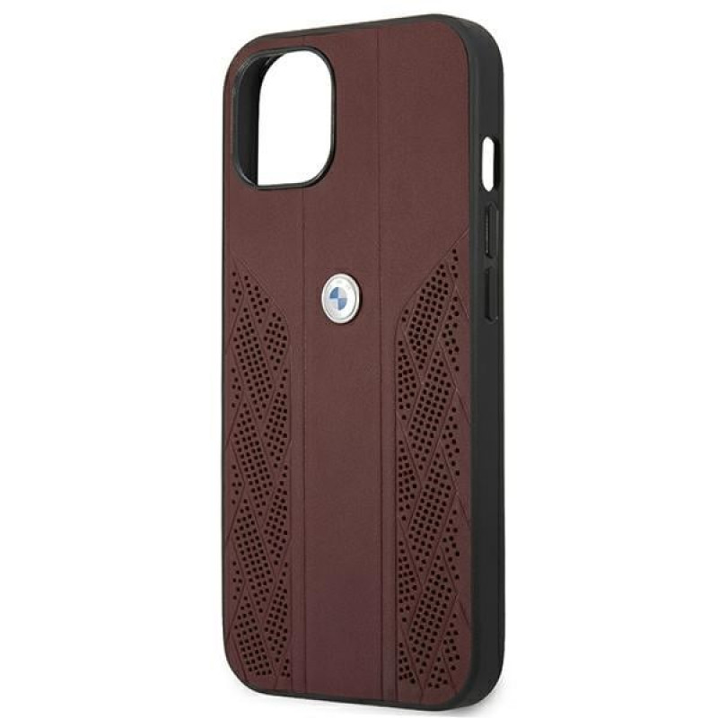 BMW BMHCP13MRSPPR Apple iPhone 13 θήκη σκληρή Leather Curve Perforate, κόκκινη