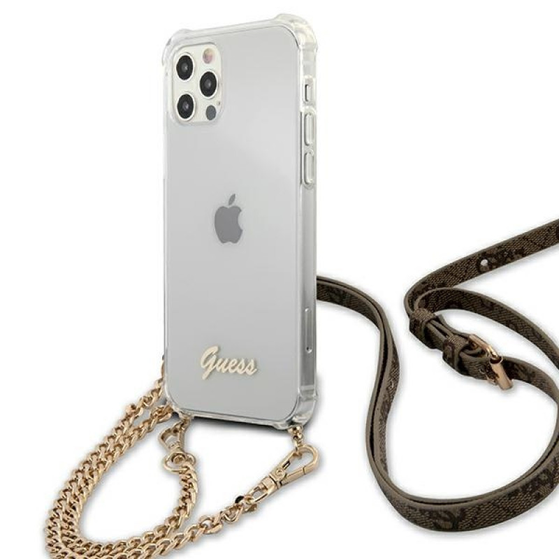 Guess GUHCP12MKC4GSGO Apple iPhone 12 / 12 Pro θήκη hardcase 4G Gold Chain, διαφανής