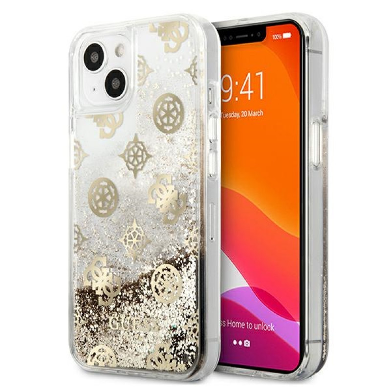 Guess GUHCP13SLGPEGO Apple iPhone 13 mini θήκη σκληρή Peony Liquid Glitter, χρυσή