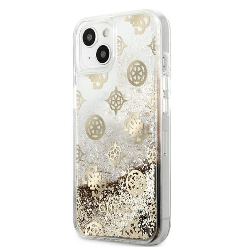 Guess GUHCP13SLGPEGO Apple iPhone 13 mini θήκη σκληρή Peony Liquid Glitter, χρυσή