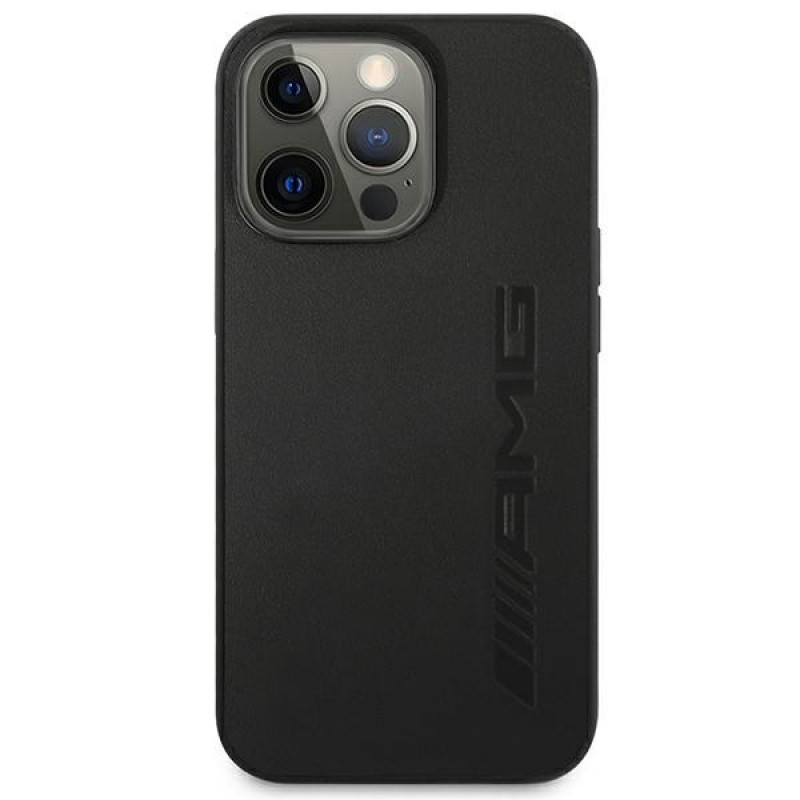 Mercedes-AMG AMHCP14LDOLBK Apple iPhone 14 Pro θήκη σκληρή, Leather Hot Stamped, μαύρη