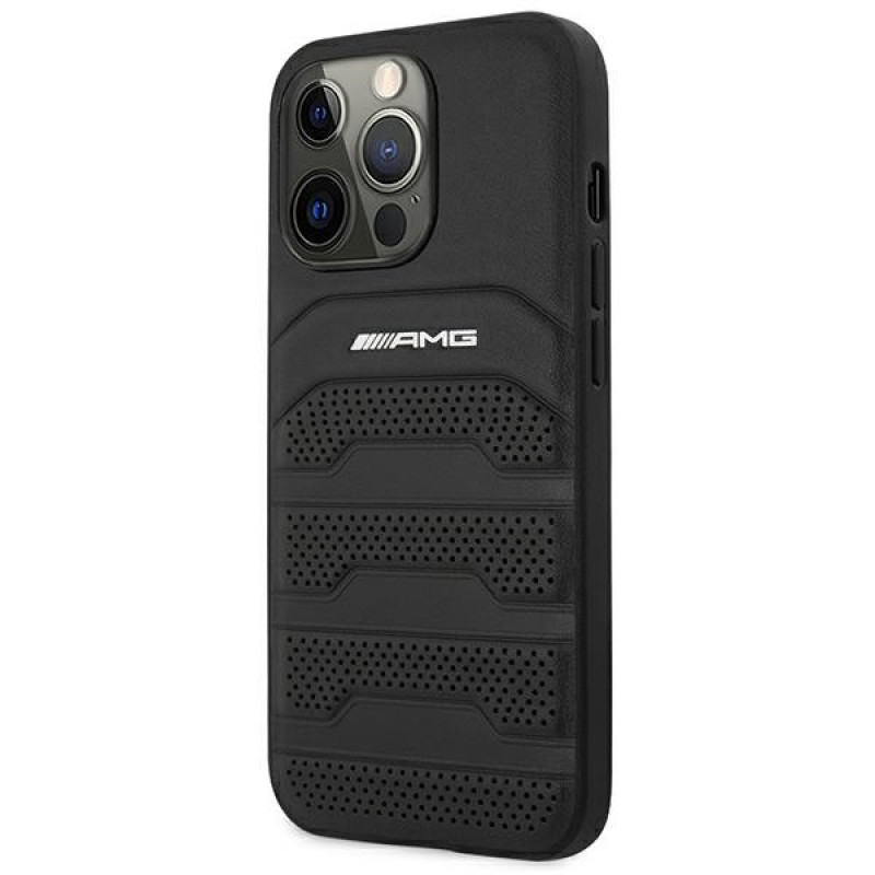 Mercedes-AMG AMHCP14LGSEBK Θήκη Apple iPhone 14 Pro, Leather Debossed Lines, μαύρη