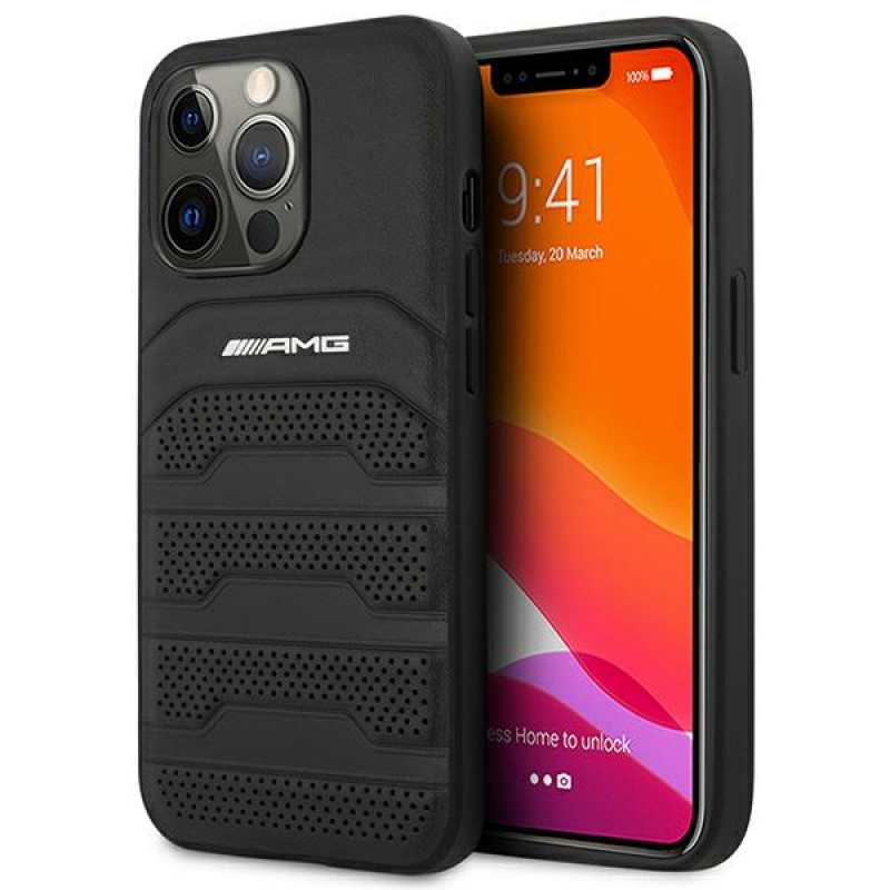 Mercedes-AMG AMHCP14XGSEBK Apple iPhone 14 Pro Max θήκη hardcase, Leather Debossed Lines, μαύρη