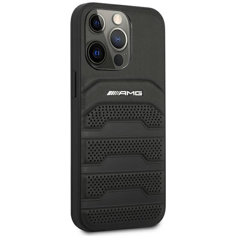 Mercedes-AMG AMHCP14XGSEBK Apple iPhone 14 Pro Max θήκη hardcase, Leather Debossed Lines, μαύρη