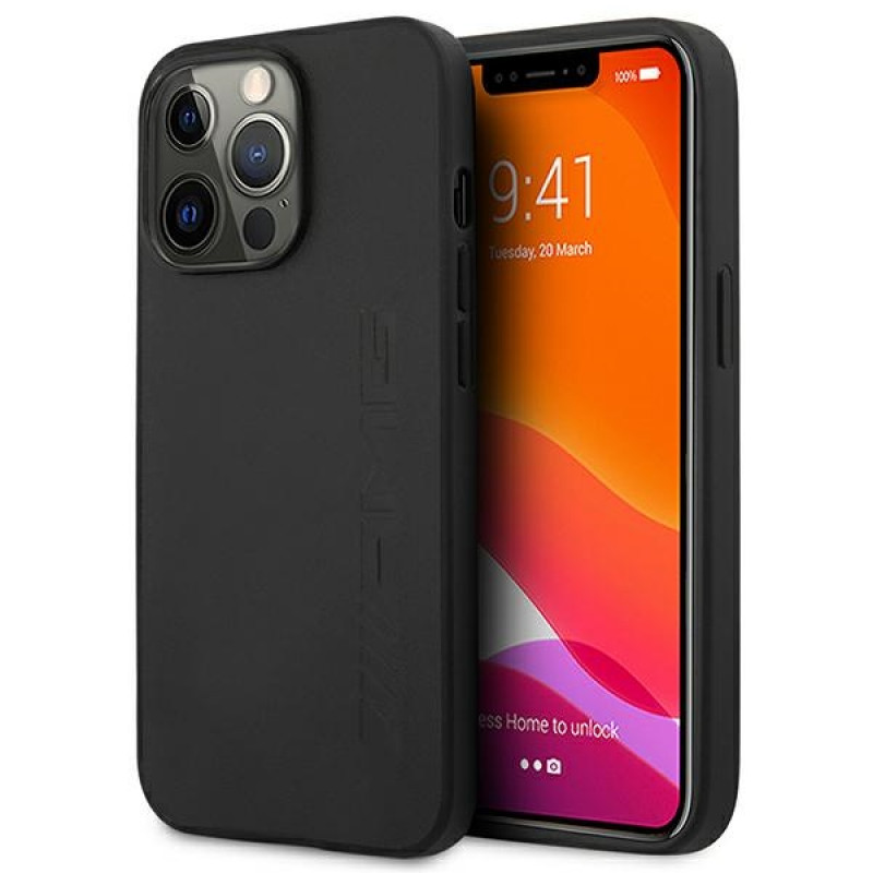 Mercedes-AMG AMHCP14XDOLBK Θήκη Apple iPhone 14 Pro Max, Leather Hot Stamped, μαύρη