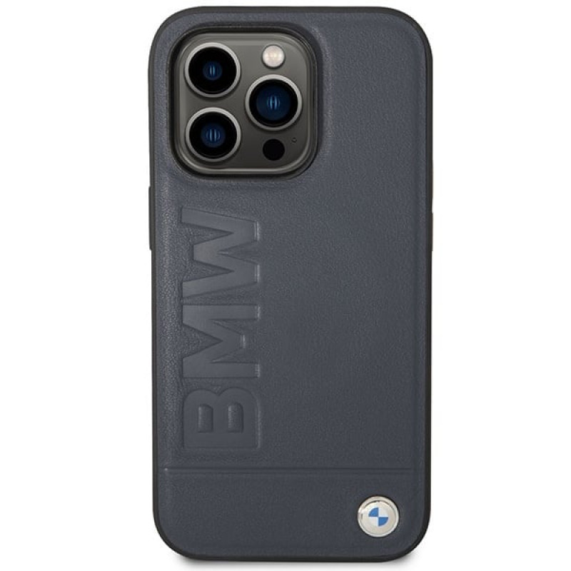 BMW BMHMP14XSLLNA Apple iPhone 14 Pro Max θήκη σκληρή, Leather Hot Stamp MagSafe, ναυτικό μπλε