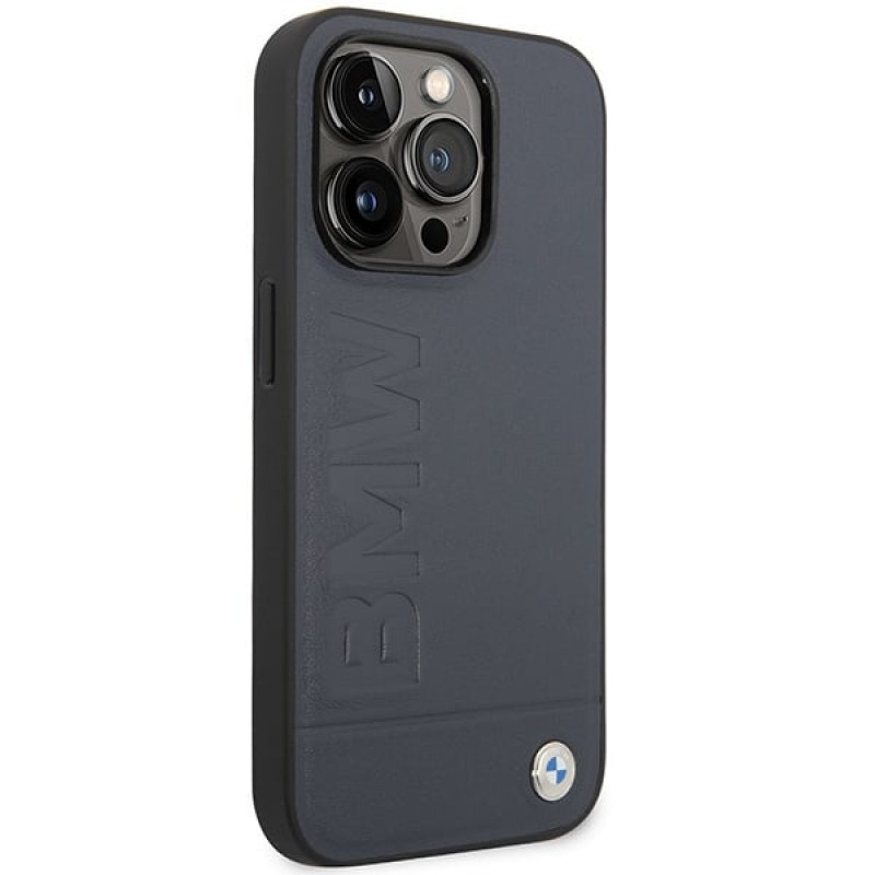BMW BMHMP14XSLLNA Apple iPhone 14 Pro Max θήκη σκληρή, Leather Hot Stamp MagSafe, ναυτικό μπλε