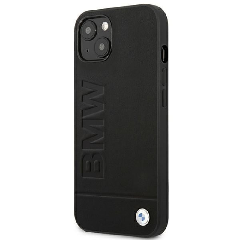 Θήκη BMW BMHCP14MSLLBK Apple iPhone 14 Plus / 15 Plus, Leather Stamp, μαύρη