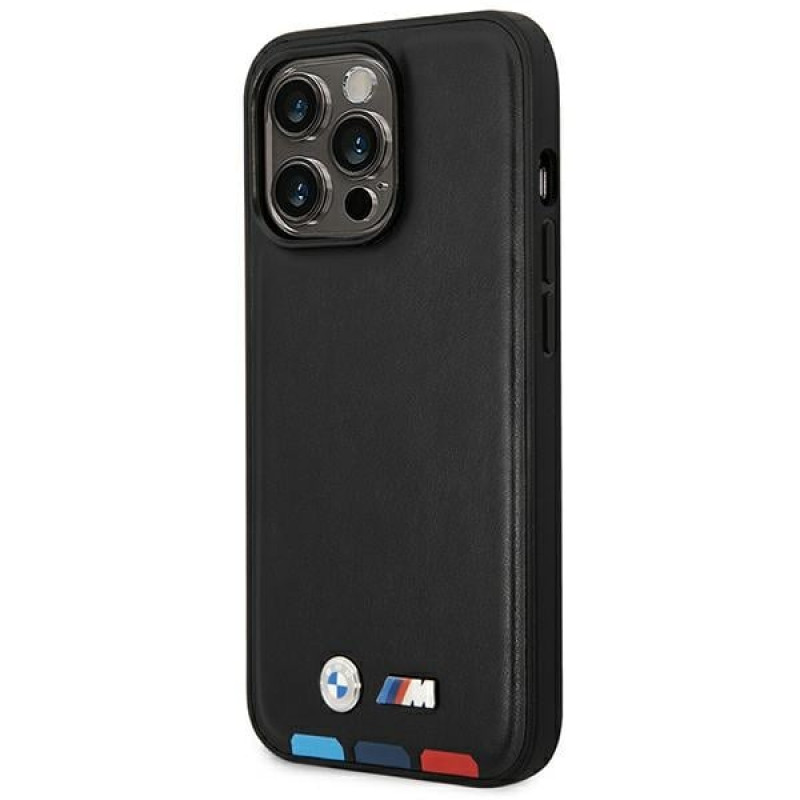 Θήκη BMW BMHMP14X22PTDK για Apple iPhone 14 Pro Max, Leather Stamp Tricolor MagSafe, μαύρη