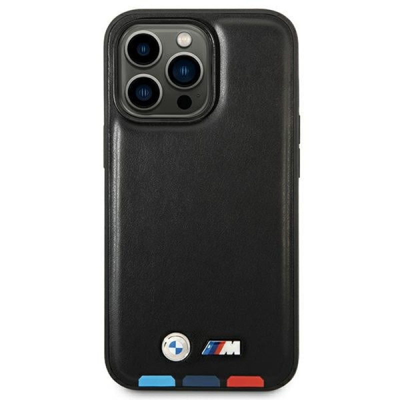 Θήκη BMW BMHMP14X22PTDK για Apple iPhone 14 Pro Max, Leather Stamp Tricolor MagSafe, μαύρη