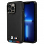Θήκη BMW BMHMP14L22PTDK για Apple iPhone 14 Pro, Leather Stamp Tricolor MagSafe, μαύρη