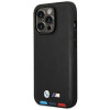 Θήκη BMW BMHMP14L22PTDK για Apple iPhone 14 Pro, Leather Stamp Tricolor MagSafe, μαύρη