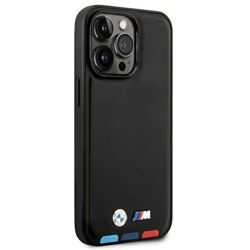 Θήκη BMW BMHMP14L22PTDK για Apple iPhone 14 Pro, Leather Stamp Tricolor MagSafe, μαύρη