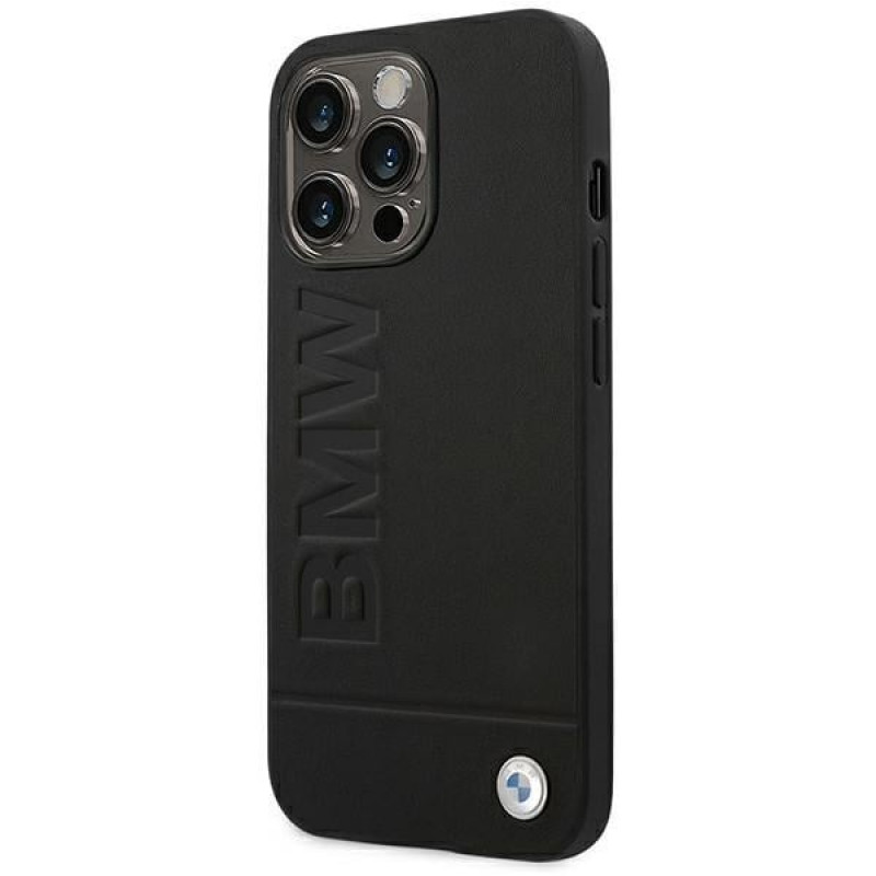 Θήκη BMW BMHCP14LSLLBK Apple iPhone 14 Pro, Leather Stamp, μαύρη
