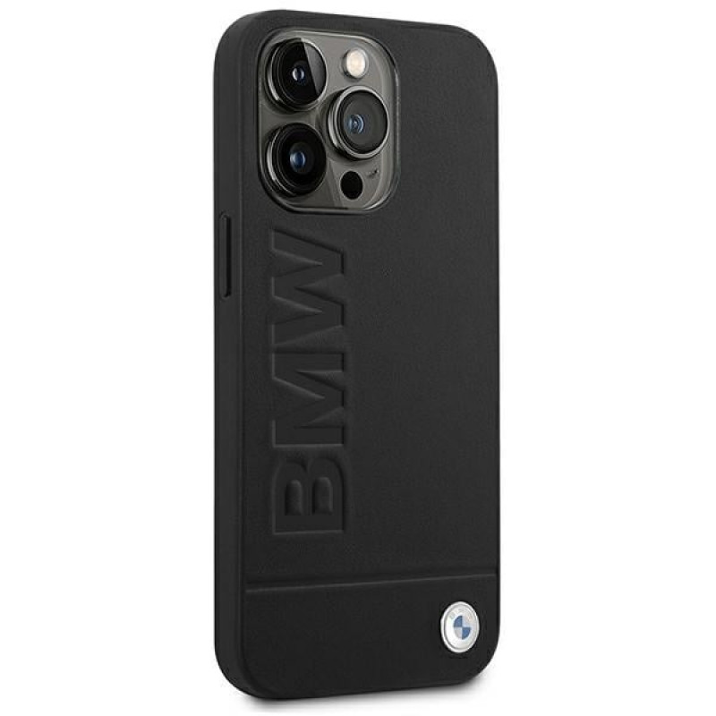 Θήκη BMW BMHCP14LSLLBK Apple iPhone 14 Pro, Leather Stamp, μαύρη