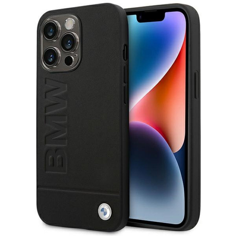 Θήκη BMW BMHCP14XSLLBK για Apple iPhone 14 Pro Max, Leather Stamp, μαύρη