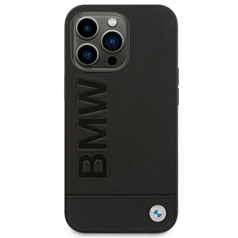 Θήκη BMW BMHCP14XSLLBK για Apple iPhone 14 Pro Max, Leather Stamp, μαύρη