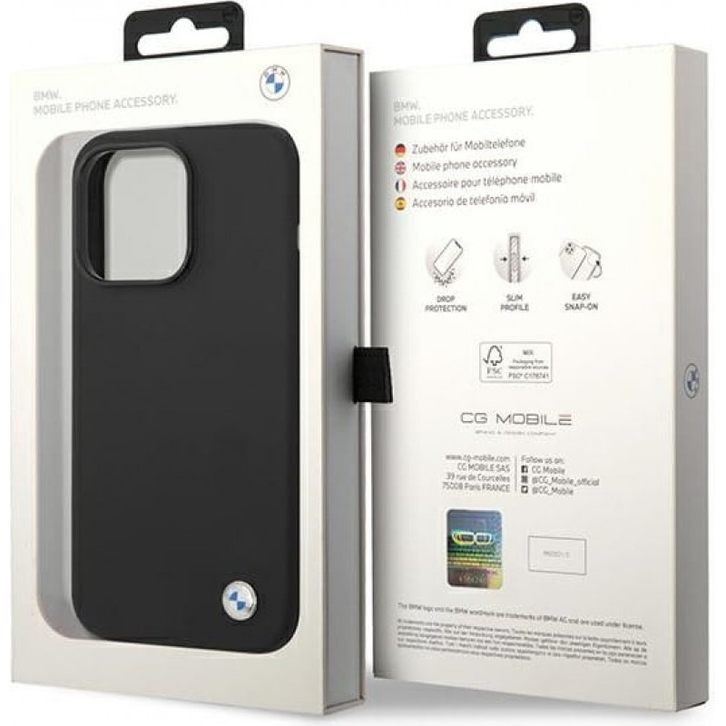 BMW BMHCP14XSILBK Θήκη σιλικόνης με μεταλλικό λογότυπο για Apple iPhone 14 Pro Max 6.7", μαύρη