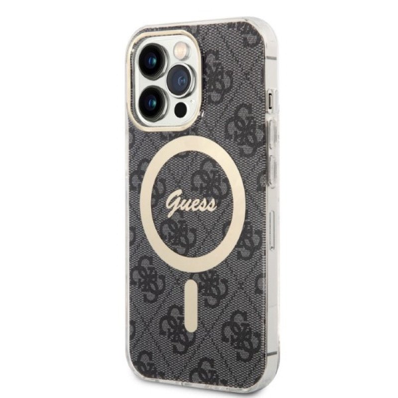 Guess GUBPP13LH4EACSK Θήκη + Ασύρματος Φορτιστής σετ για Apple iPhone 13 Pro, μαύρη σκληρή θήκη 4G Print MagSafe