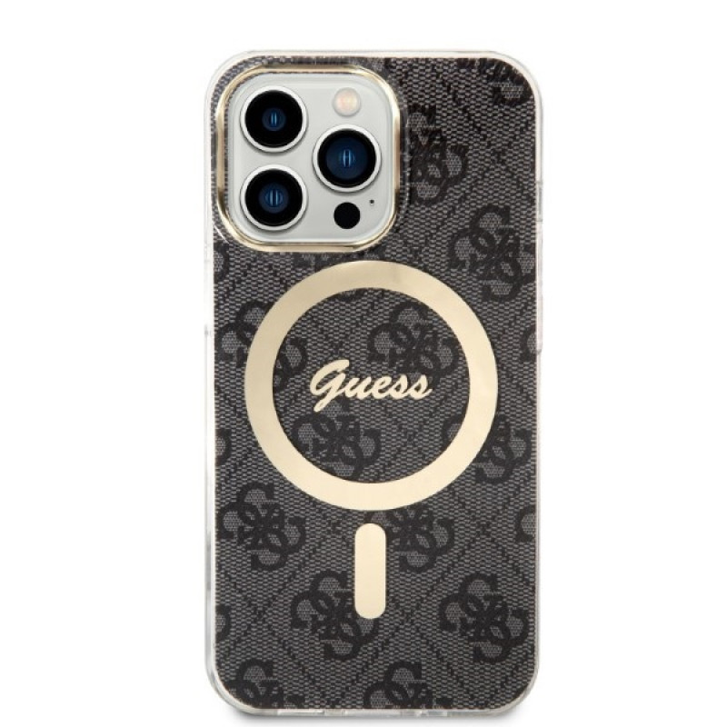 Guess GUBPP13LH4EACSK Θήκη + Ασύρματος Φορτιστής σετ για Apple iPhone 13 Pro, μαύρη σκληρή θήκη 4G Print MagSafe