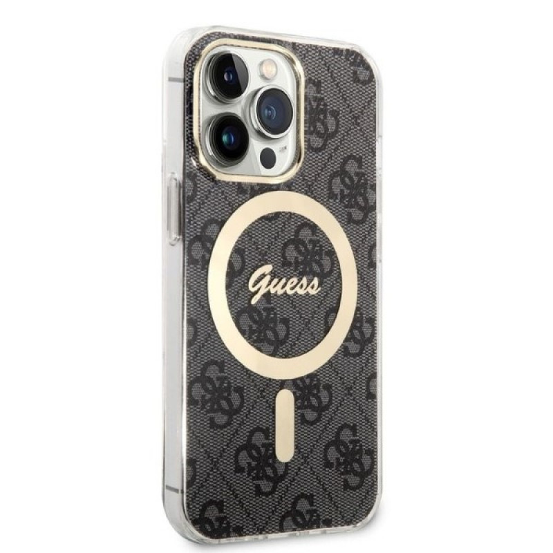 Guess GUBPP13LH4EACSK Θήκη + Ασύρματος Φορτιστής σετ για Apple iPhone 13 Pro, μαύρη σκληρή θήκη 4G Print MagSafe