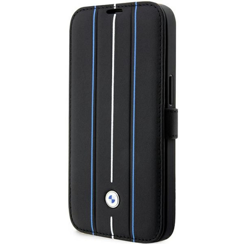 Θήκη βιβλίου BMW BMBKP14L22RVSK Leather Stamp Blue Lines για Apple iPhone 14 Pro 6.1", μαύρη