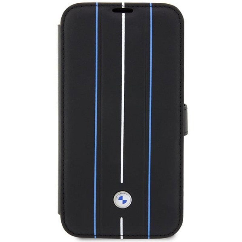 Θήκη βιβλίου BMW BMBKP14L22RVSK Leather Stamp Blue Lines για Apple iPhone 14 Pro 6.1", μαύρη