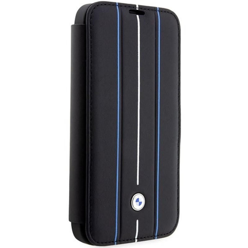 Θήκη βιβλίου BMW BMBKP14L22RVSK Leather Stamp Blue Lines για Apple iPhone 14 Pro 6.1", μαύρη