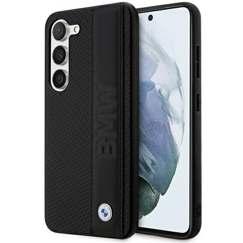 Θήκη σκληρή BMW BMHCS23M22RDPK Leather Textured & Stripe για Samsung Galaxy S23+ (S916), μαύρη