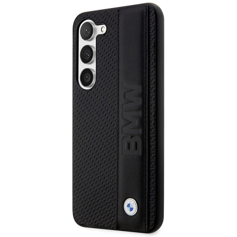 Θήκη σκληρή BMW BMHCS23M22RDPK Leather Textured & Stripe για Samsung Galaxy S23+ (S916), μαύρη