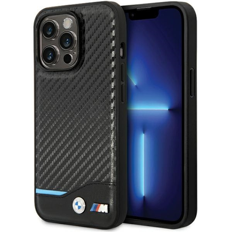 BMW BMHCP13X22NBCK Leather Carbon σκληρή θήκη για Apple iPhone 13 Pro Max, μαύρη